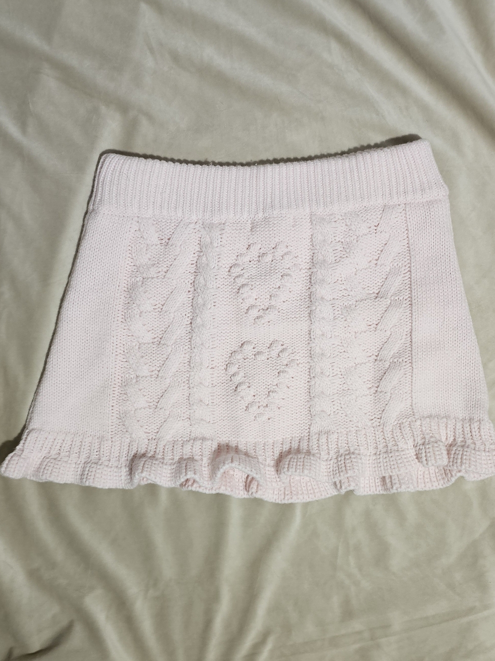 Altar'd State Pale Pink Cable-Knit Ruffle Mini Skirt